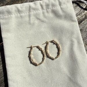 14K Solid Gold Vintage Textured Gold Twist Hoop Earrings